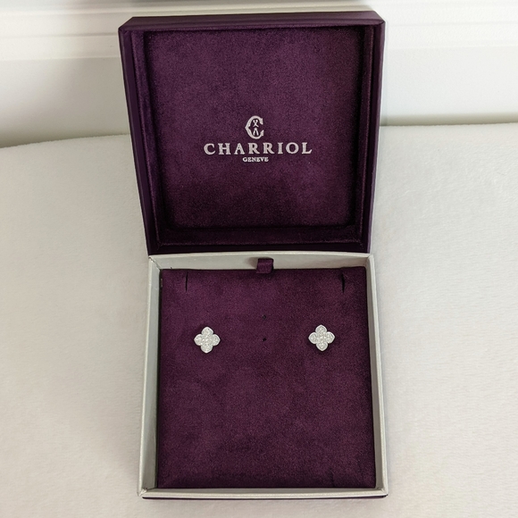 Charriol Jewelry - Charriol Le Fleur Earrings Sterling Silver Stainless Steel White Topaz NWT NIB